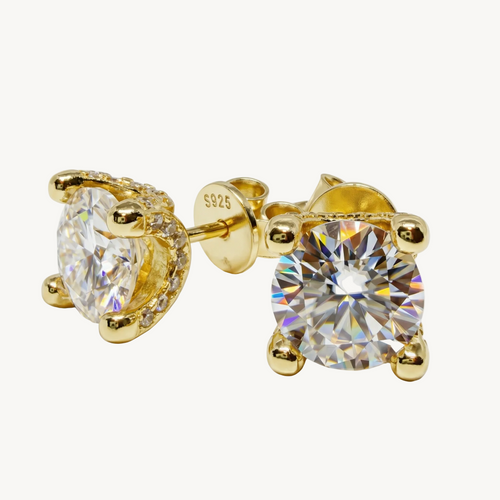 Brinco Éclat Couronné moissanita 1ct coroa banho ouro 18k