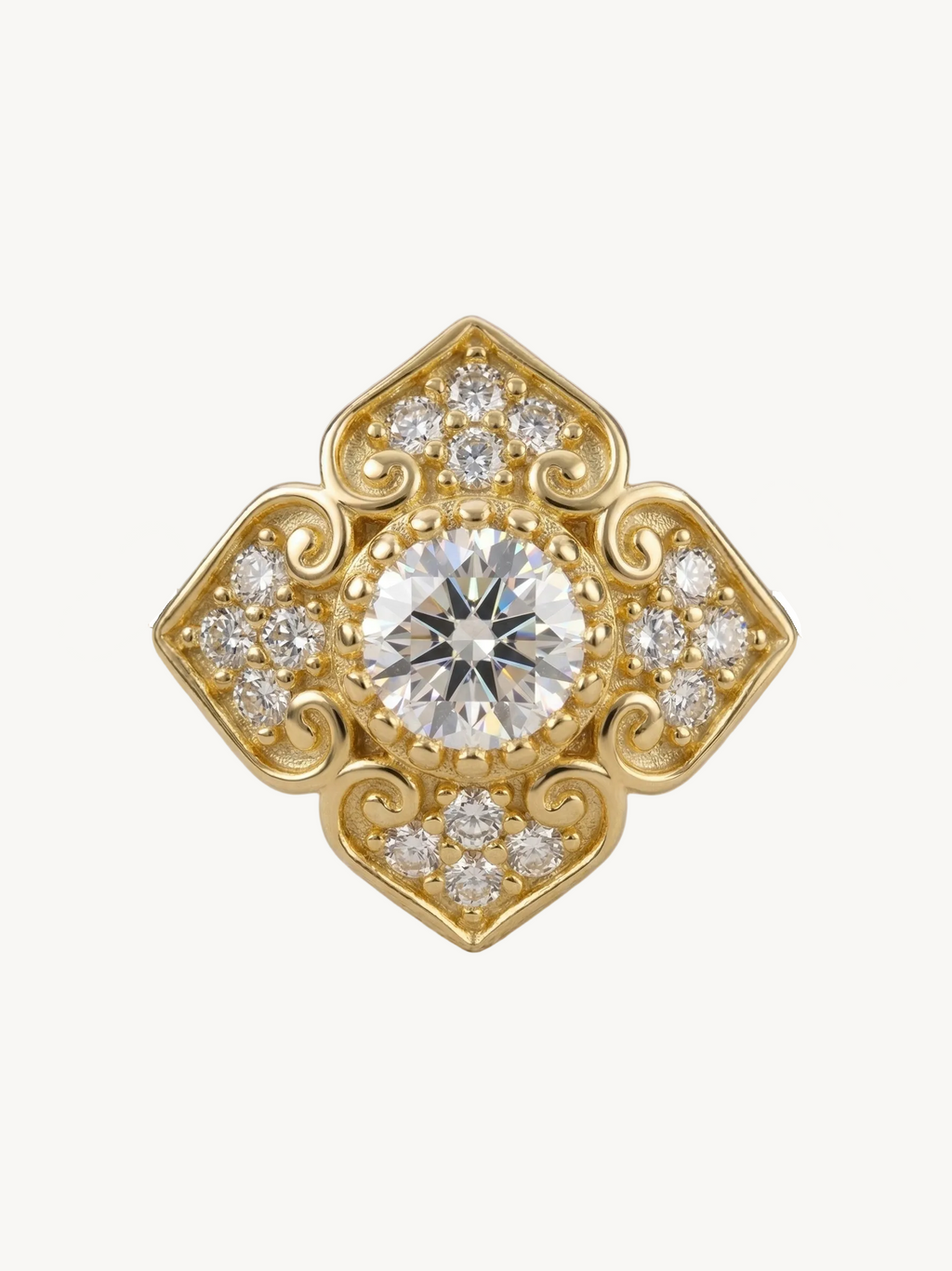 Brinco Étoile d'Orient moissanita flor dourado prata 925 — Isi Laurier